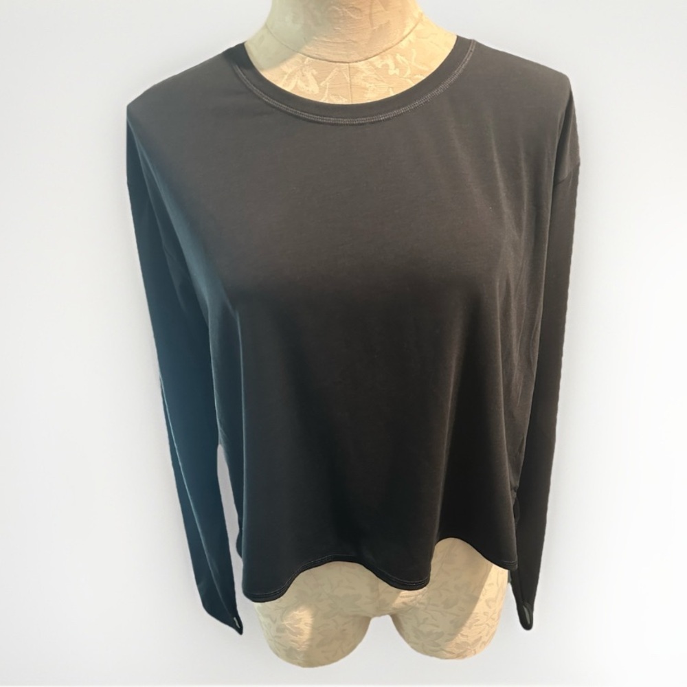 Johnny Was Athletic Black Relaxed Thumbhole Long Sleeve T-Shirt Sz M